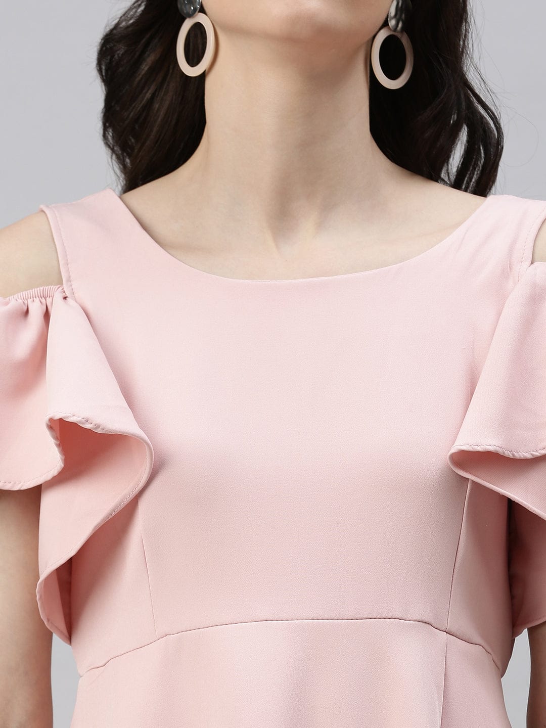 Women's Solid Fit and Flare Pink Dress