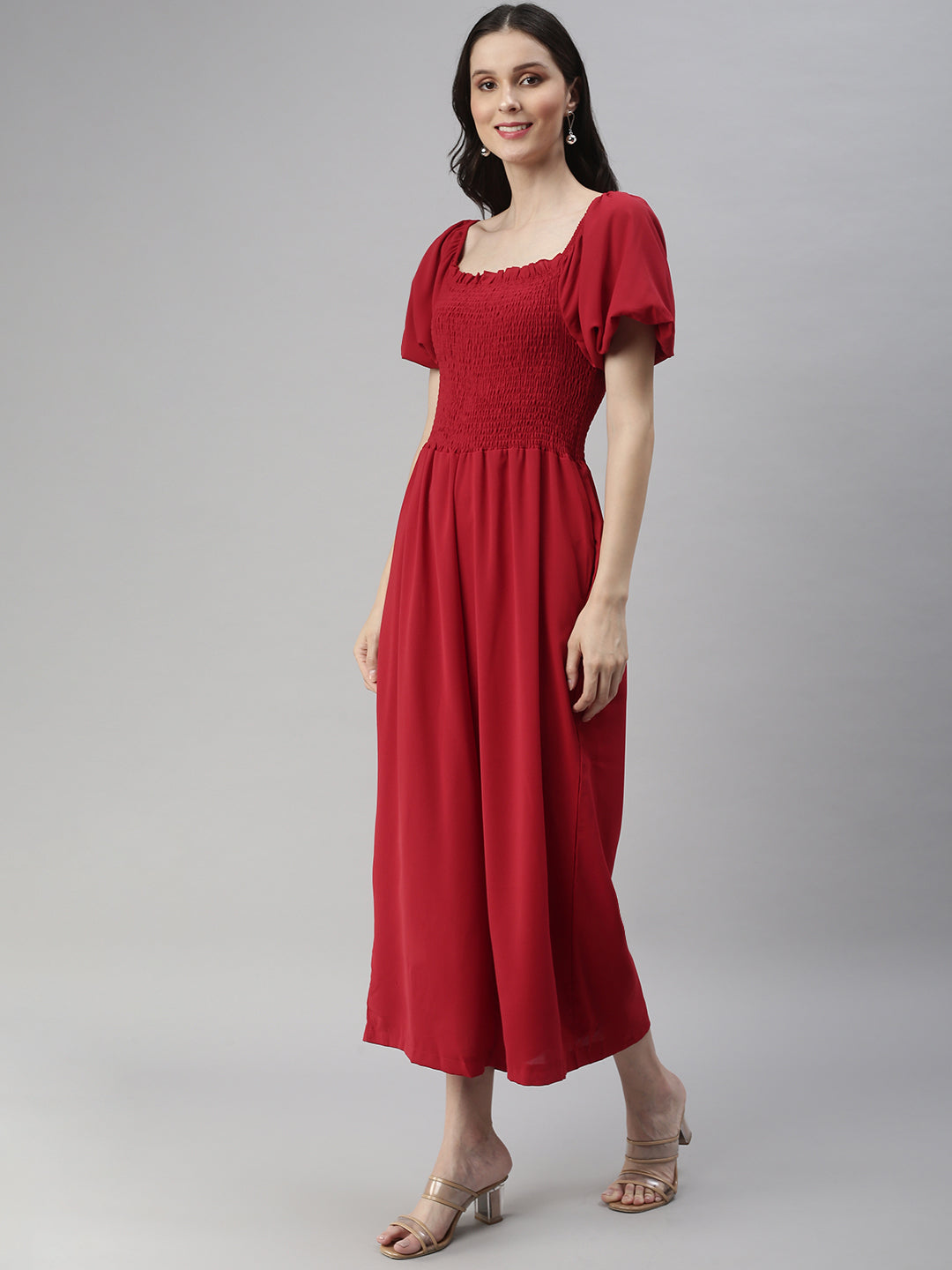 Women Off-Shoulder Solid Red Culotte Jumpsuit