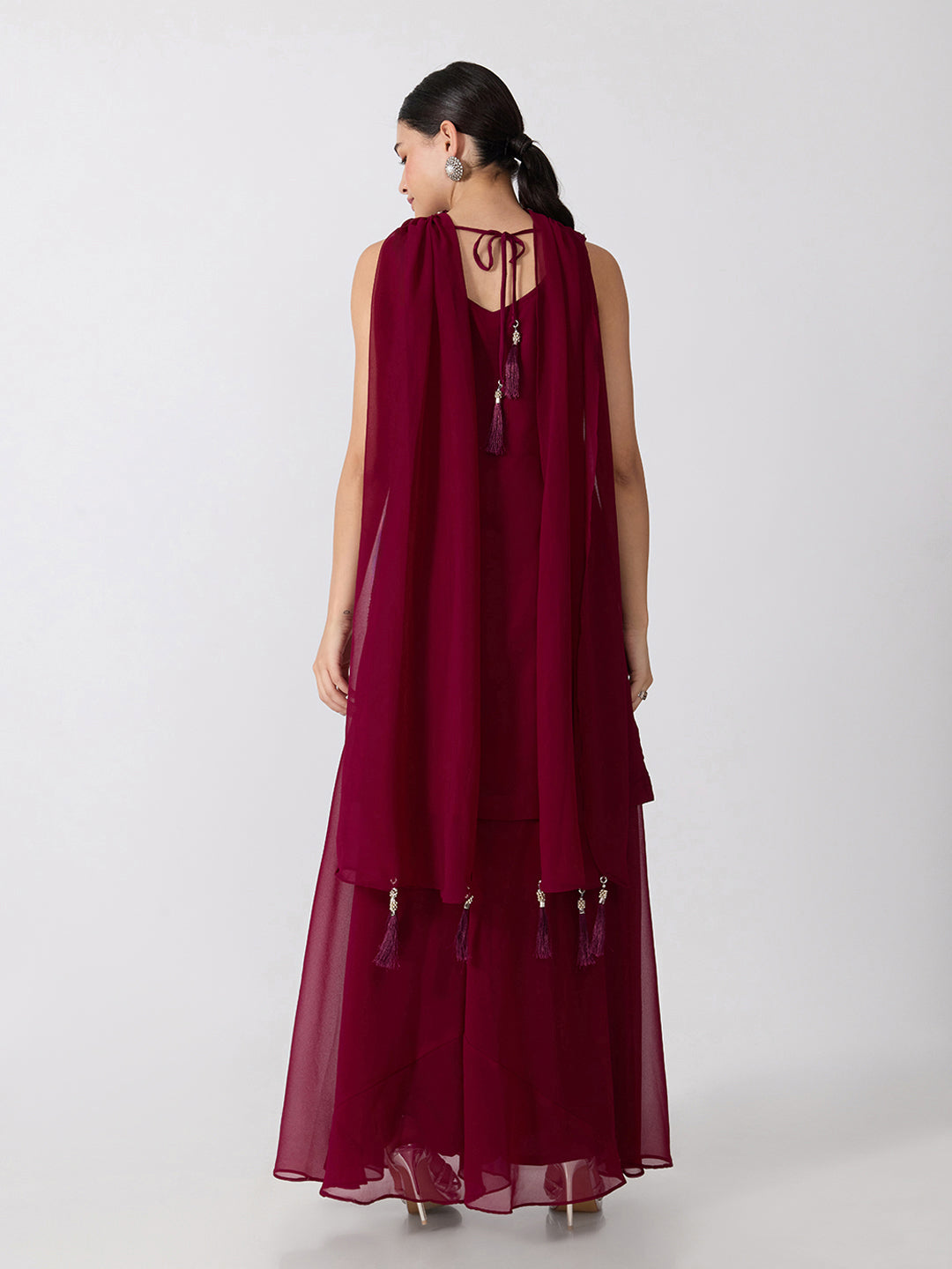 Women’s Embellished Purple Straight Kurta Set with Sequins, Palazzo Pants and Dupatta
