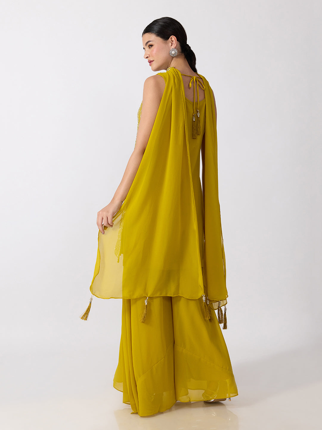 Women’s Embellished Yellow Straight Kurta Set with Sequins, Palazzo Pants and Dupatta