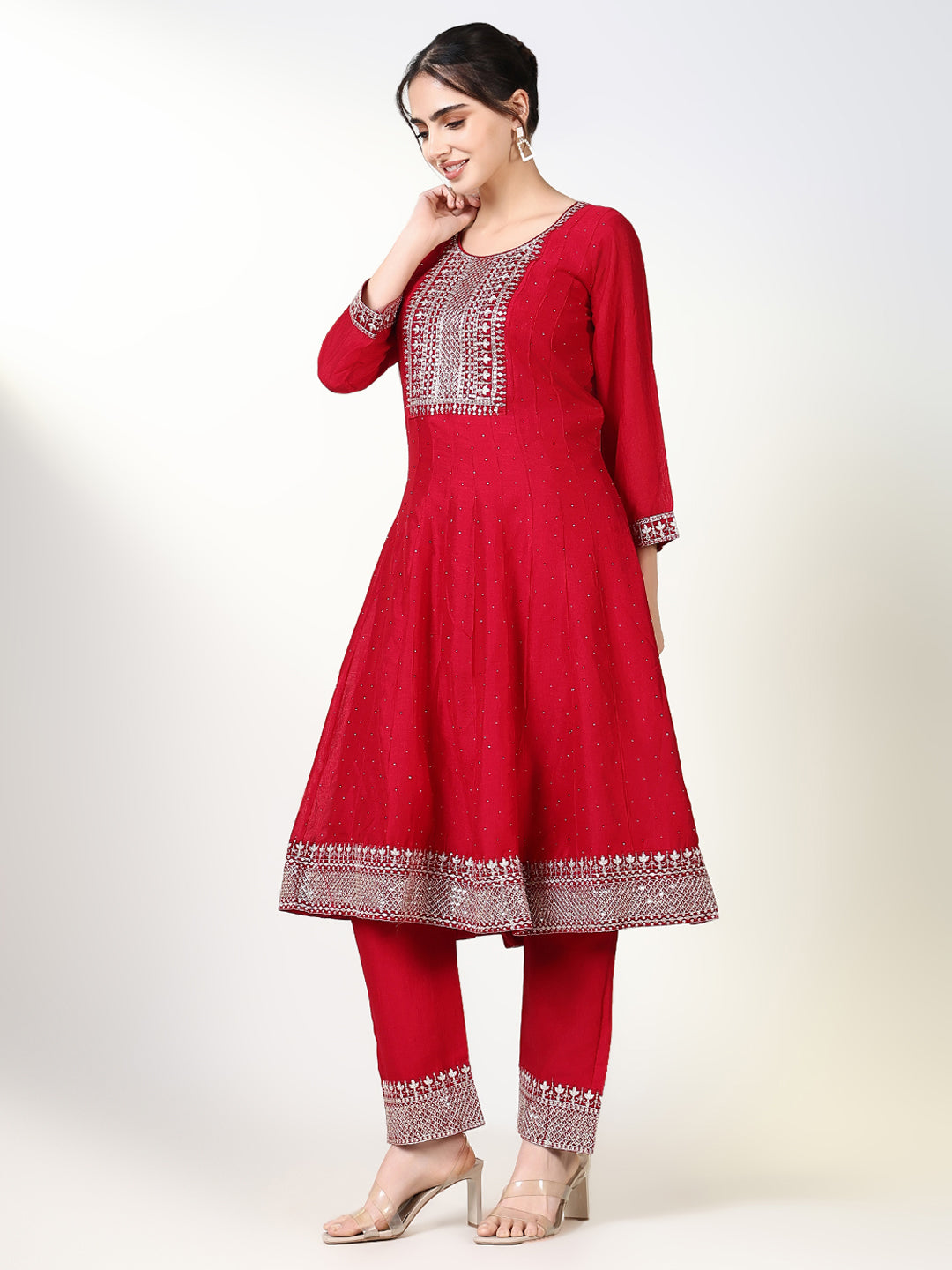 Women Solid Pink Anarkali Kurta Set with Dupatta