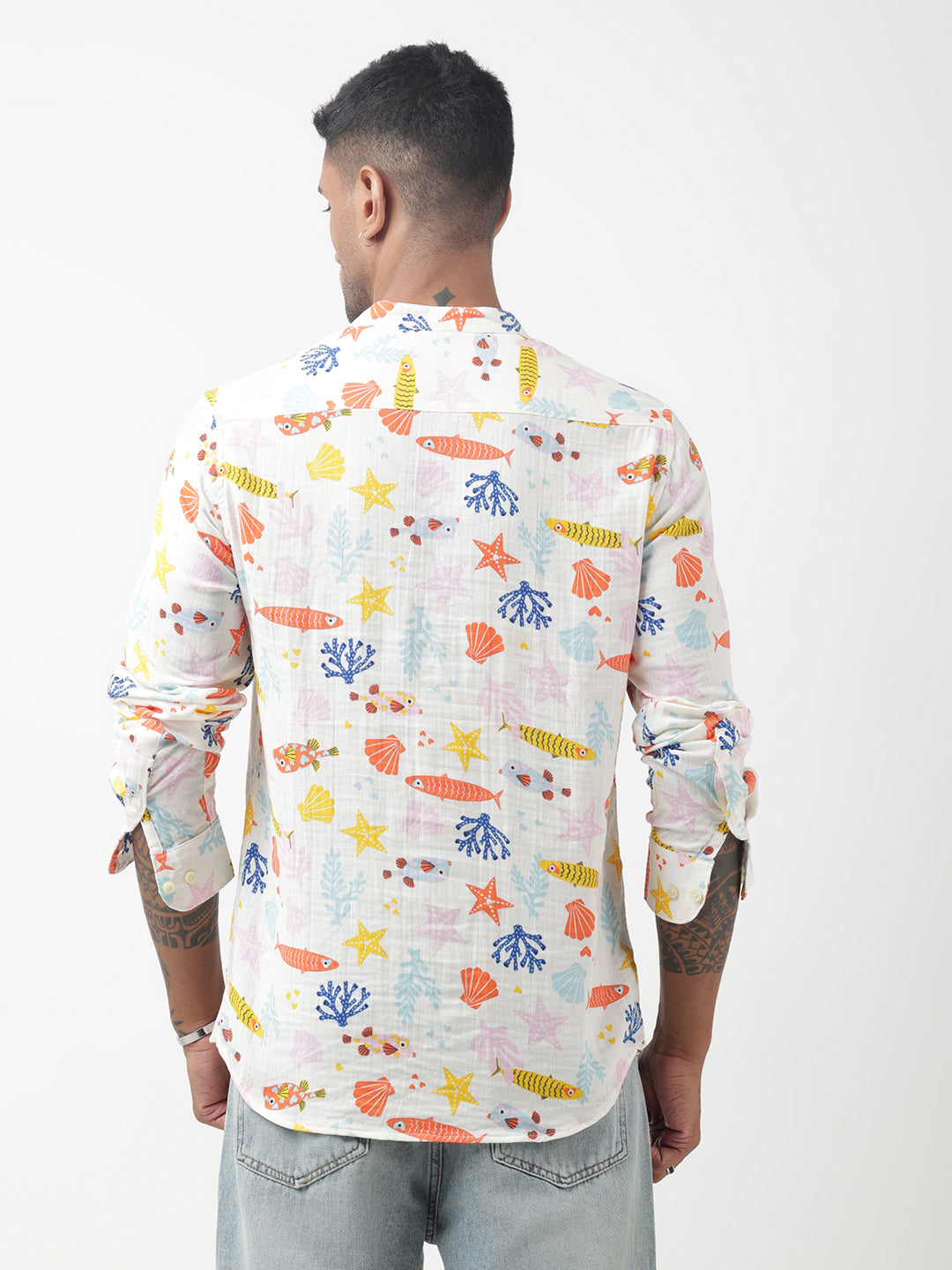 Men's Printed Multi Mandarín Collar Shirt