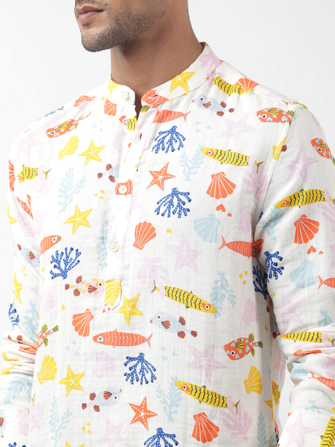 Men's Printed Multi Mandarín Collar Shirt