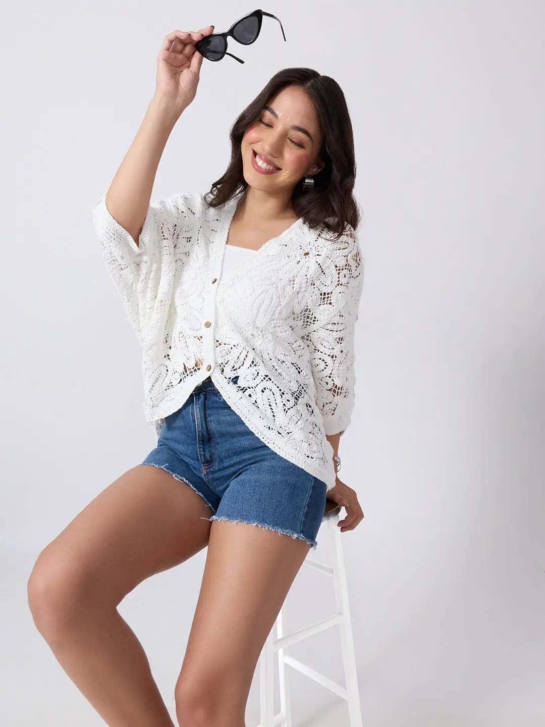 Women's White Floral Crochet Top