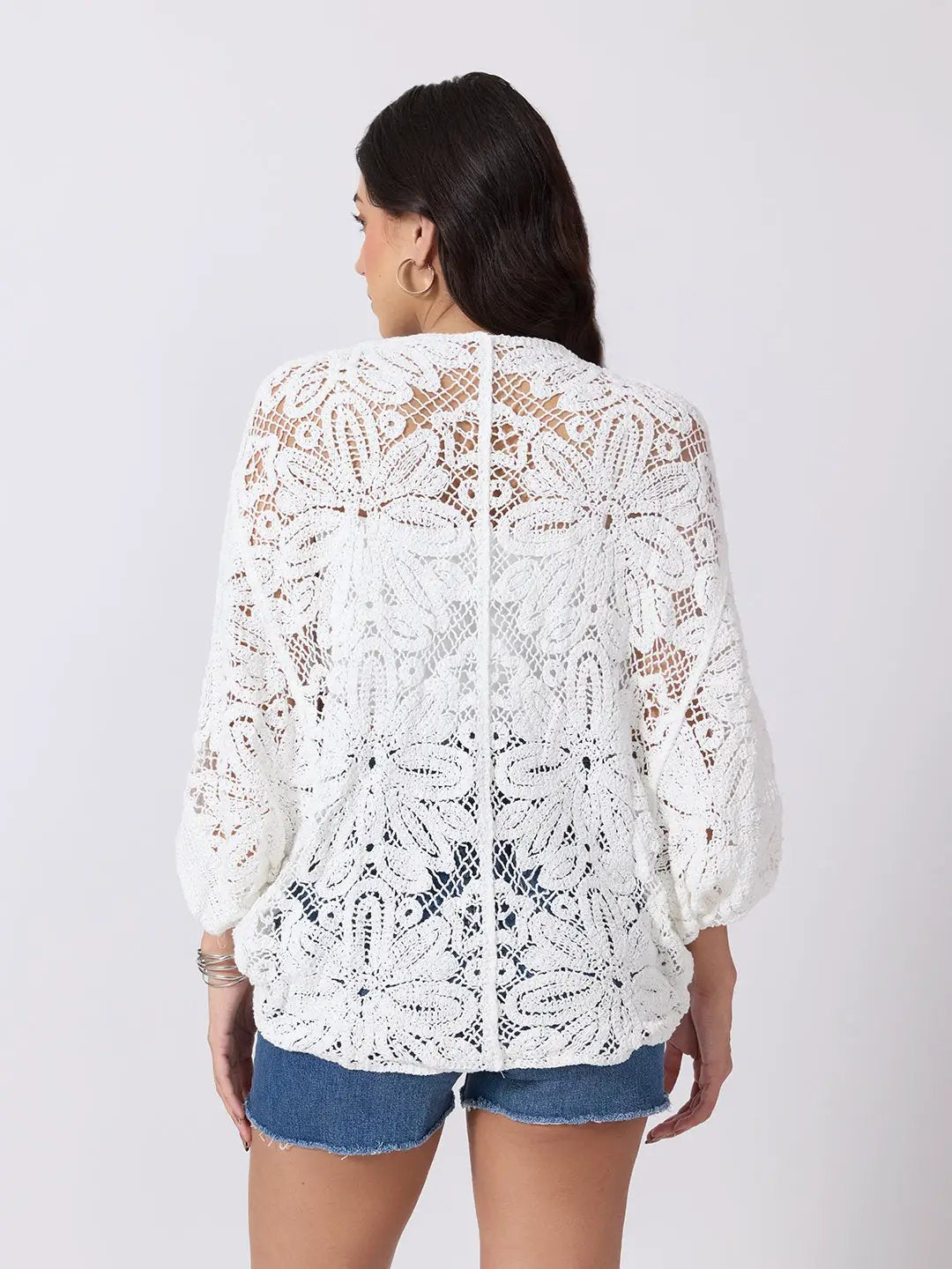 Women's White Floral Crochet Top