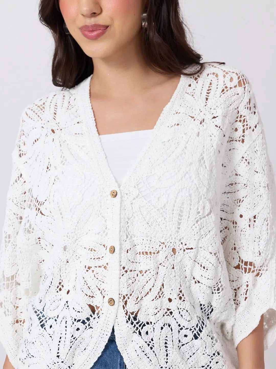 Women's White Floral Crochet Top