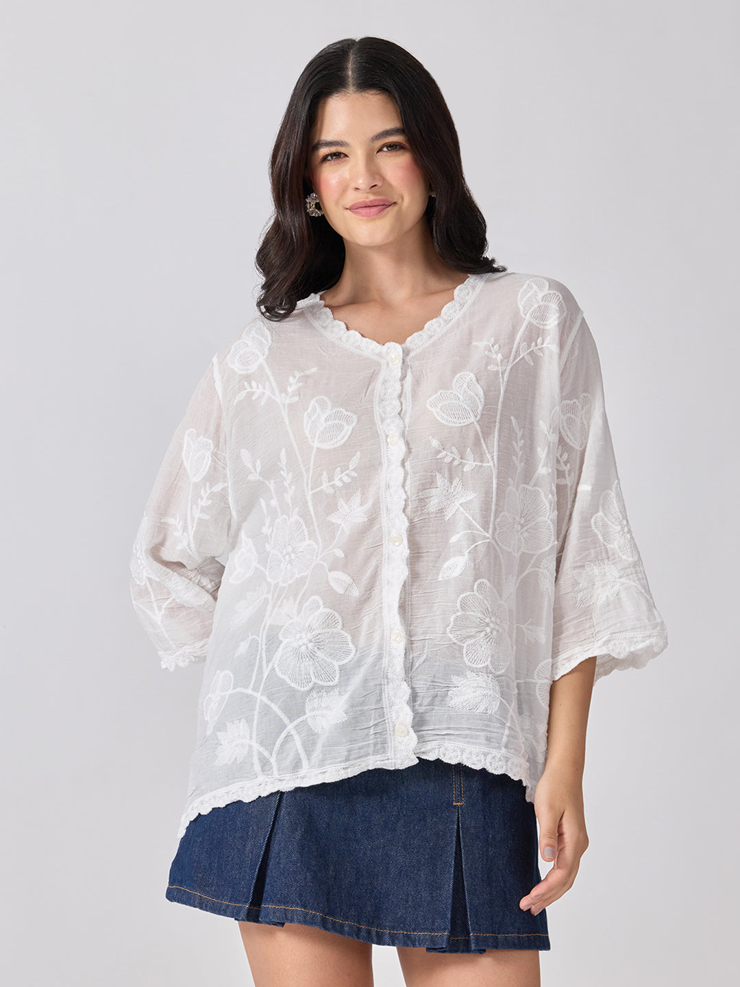 Women’s Floral Embroidered White Top