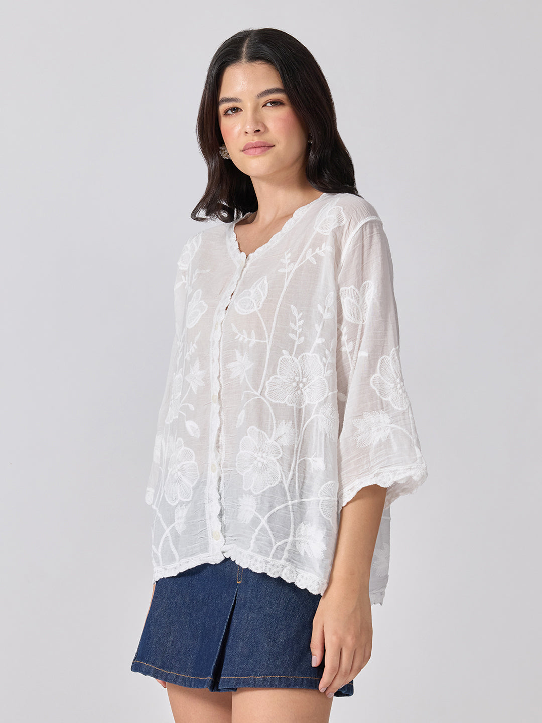 Women’s Floral Embroidered White Top