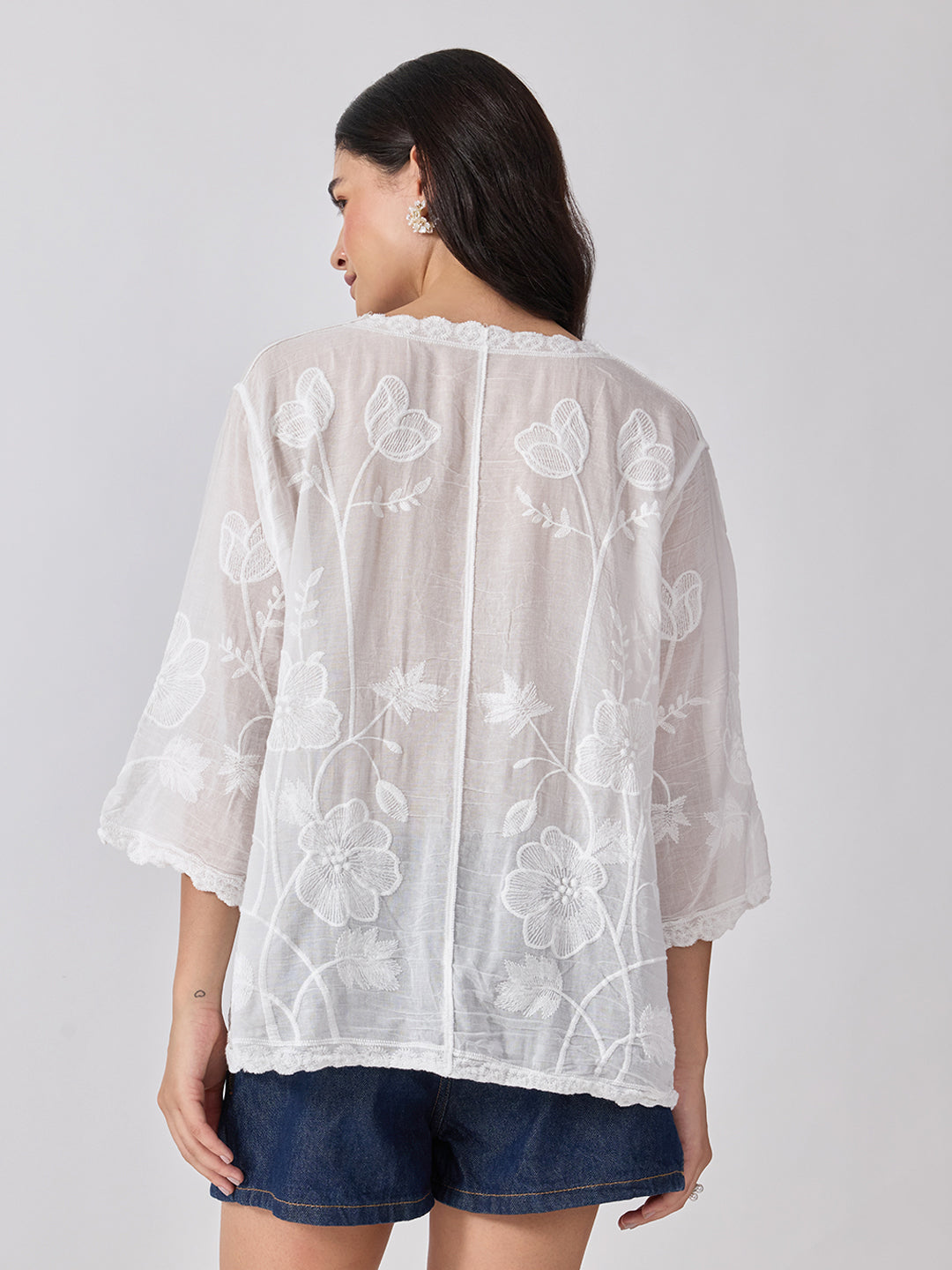 Women’s Floral Embroidered White Top