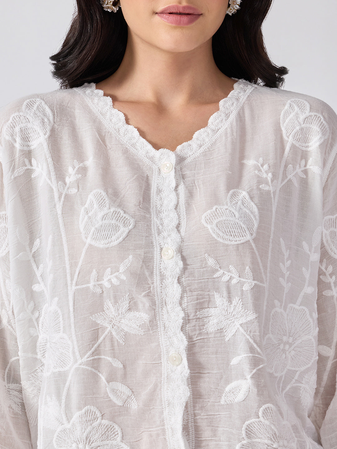 Women’s Floral Embroidered White Top
