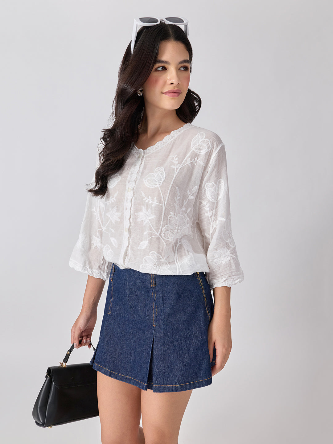 Women’s Floral Embroidered White Top