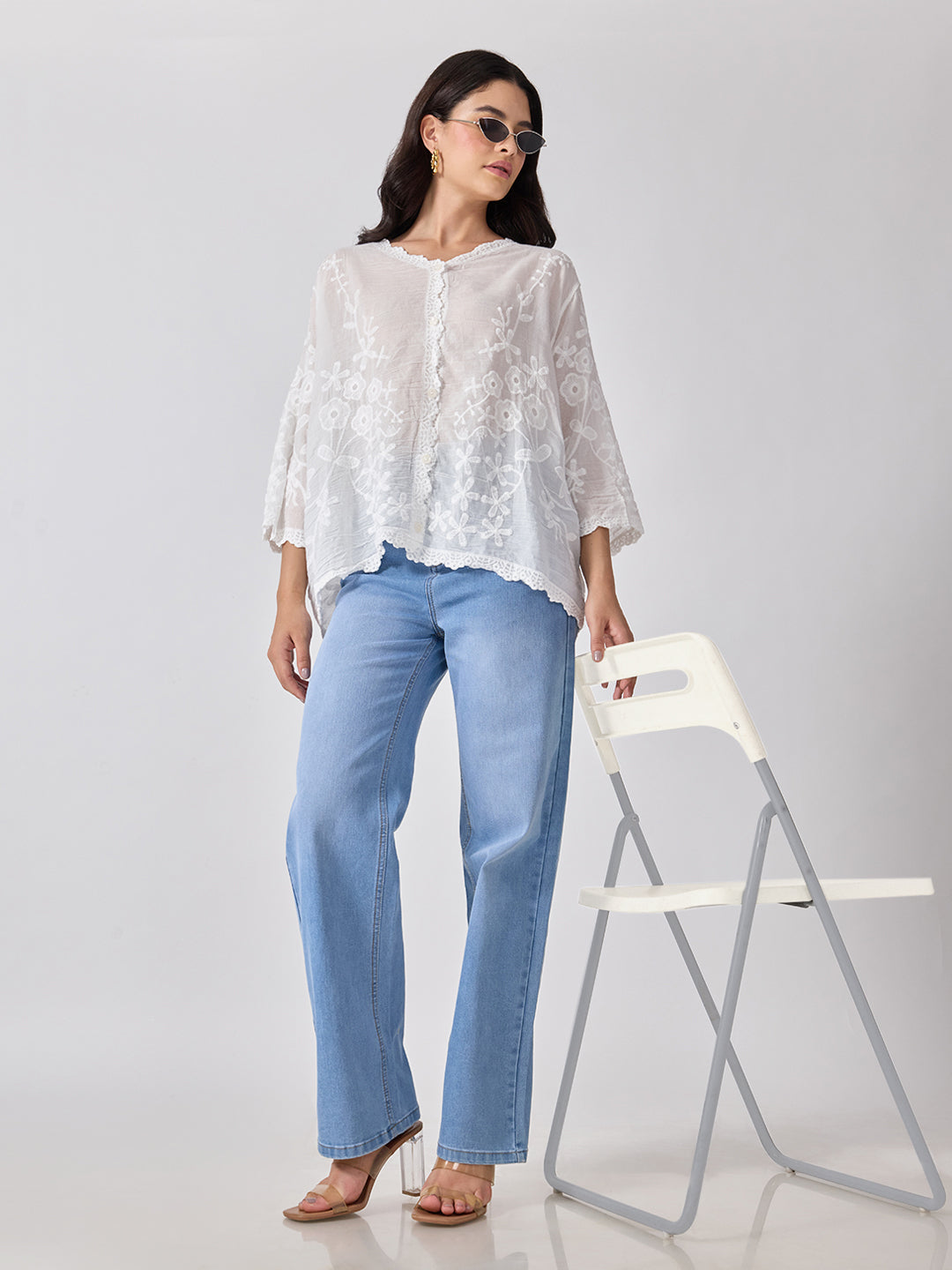 Women’s Floral Embroidered White Top