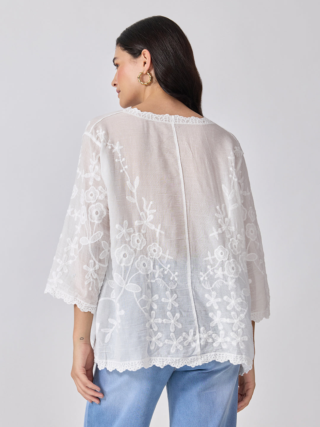 Women’s Floral Embroidered White Top