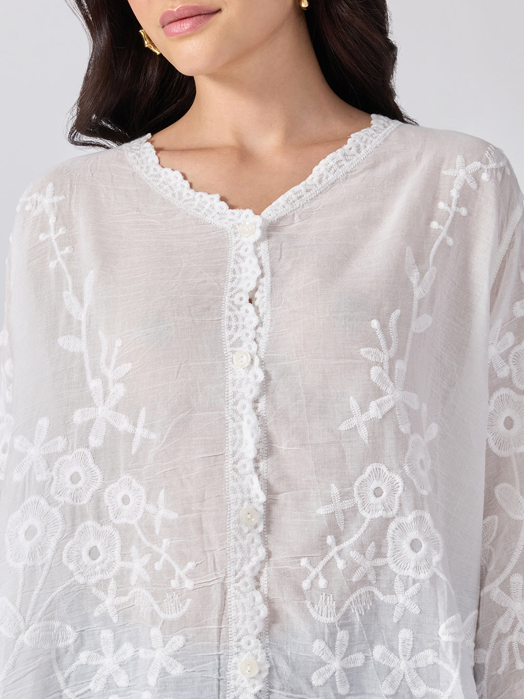 Women’s Floral Embroidered White Top