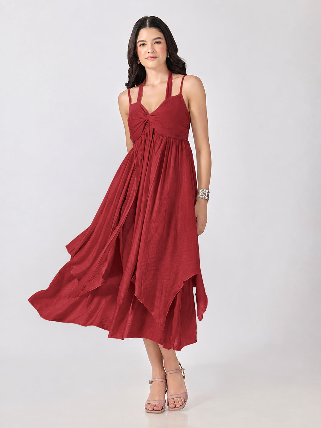 Women’s Red Maxi Dress with Spaghetti Straps