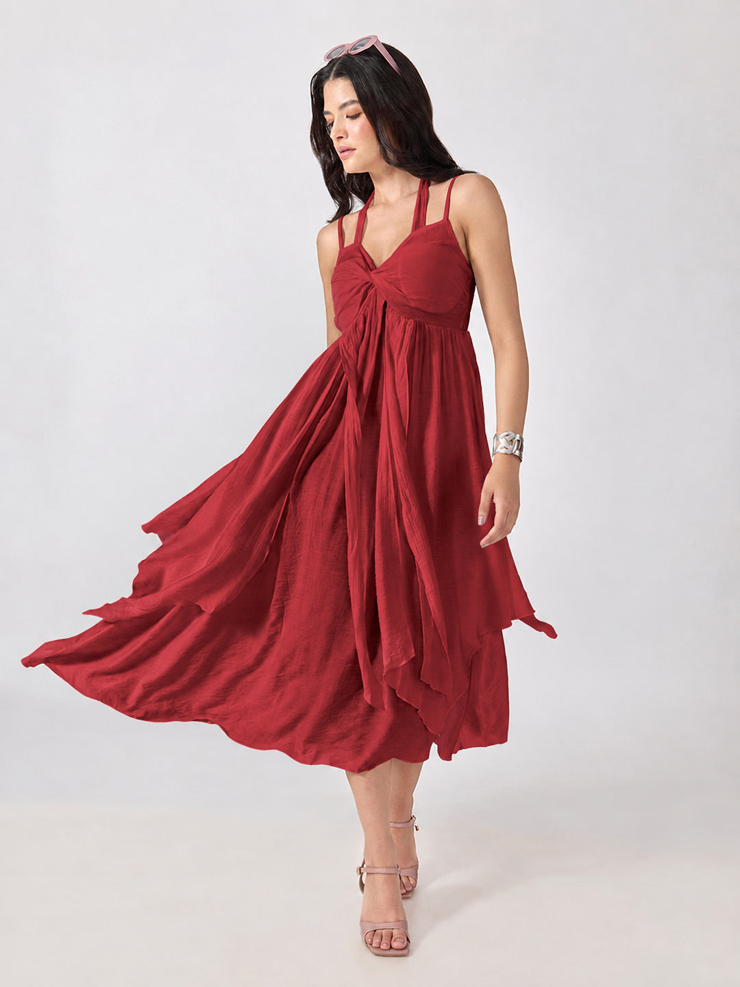 Women’s Red Maxi Dress with Spaghetti Straps