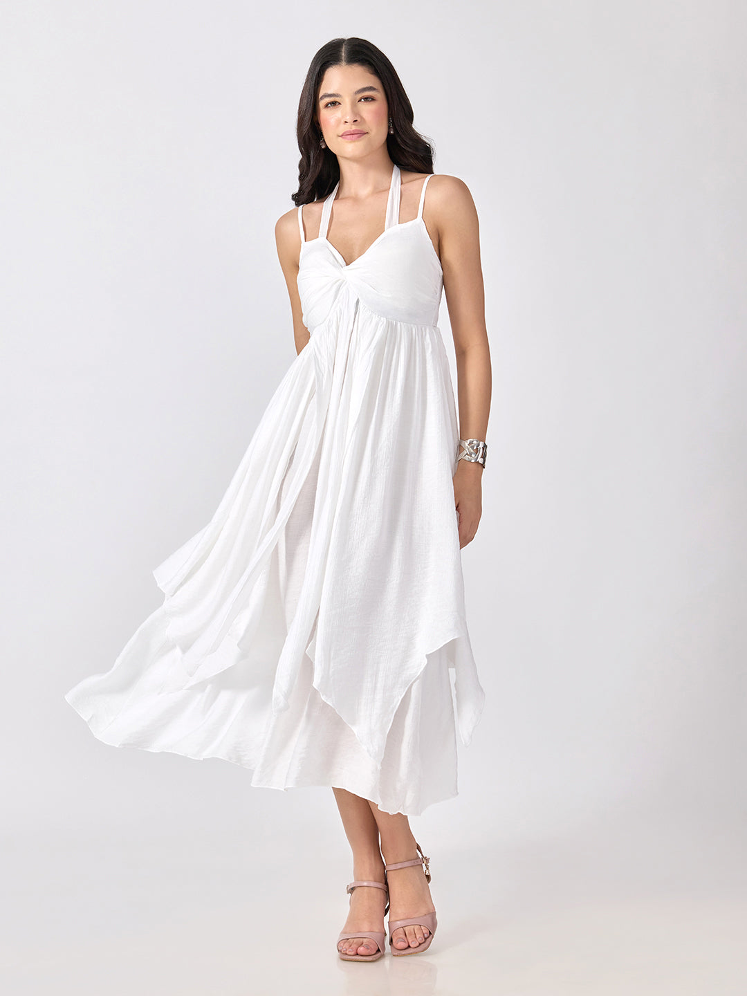 Women’s White Maxi Dress with Spaghetti Straps