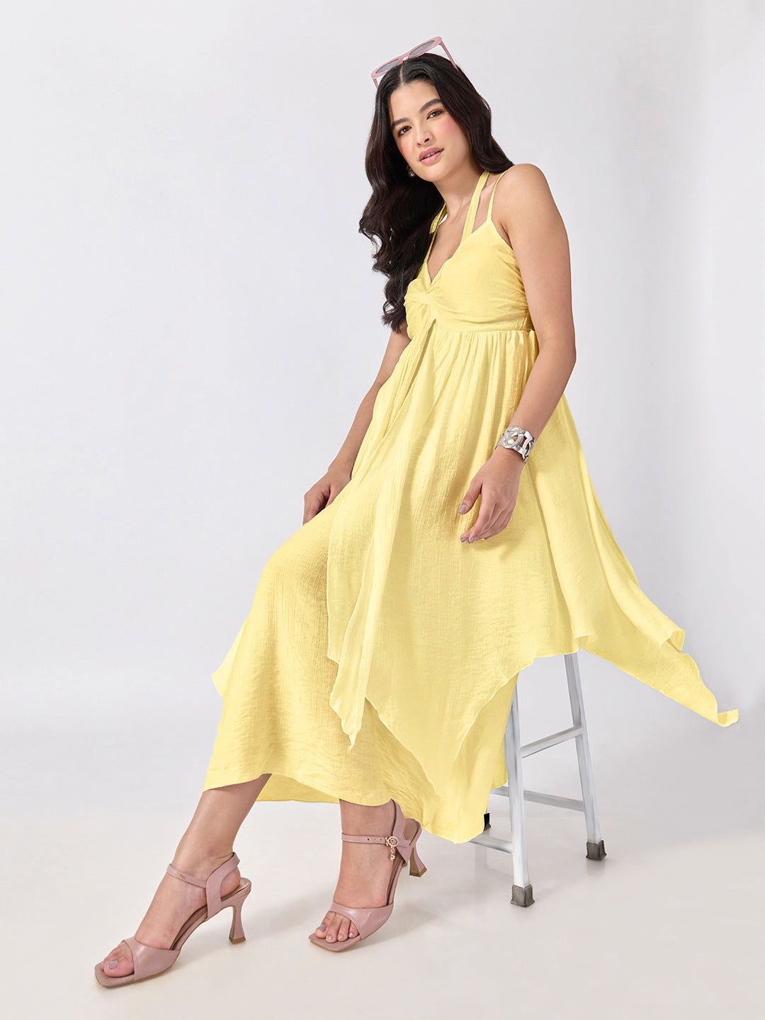Women’s Yellow Maxi Dress with Spaghetti Straps