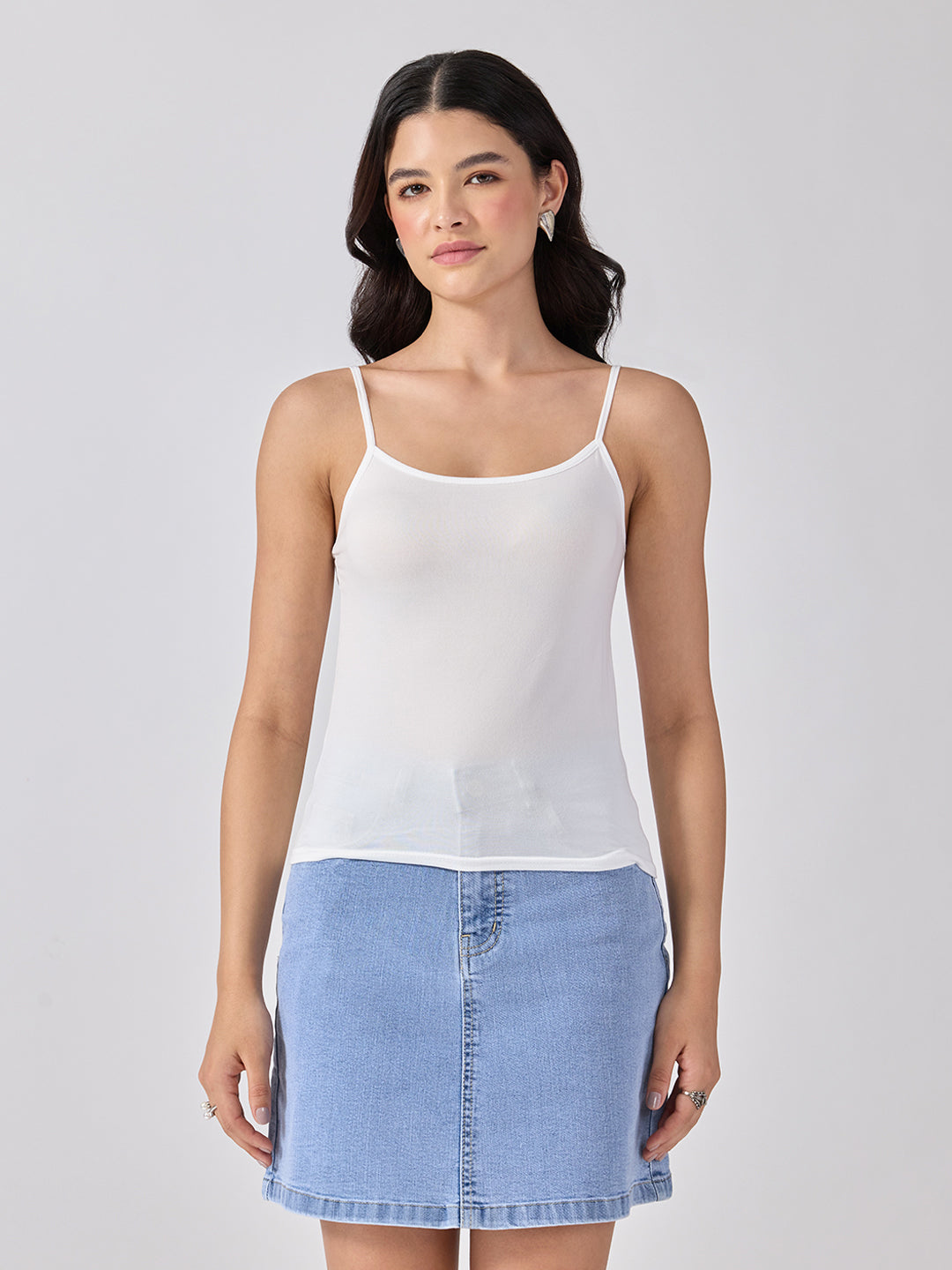 Women’s Floral Cutwork White Shirt Rhinestone Embellishments with Camisole