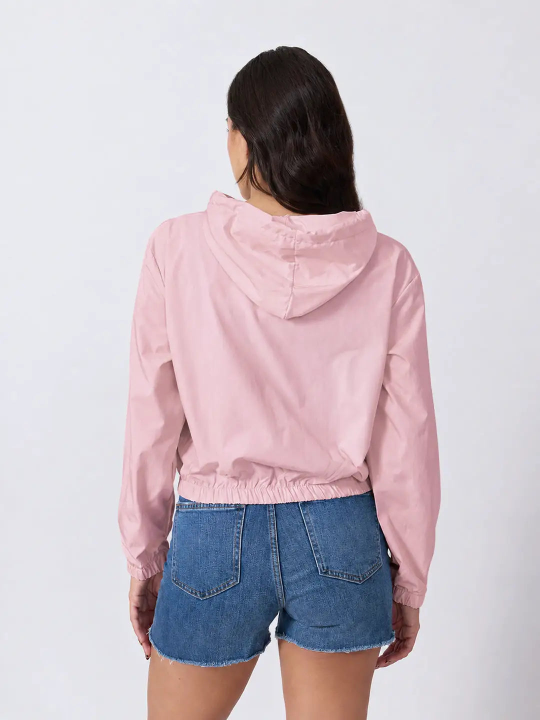 Women's Striped Pink Full Zip Hooded Jacket with Elasticated Hem