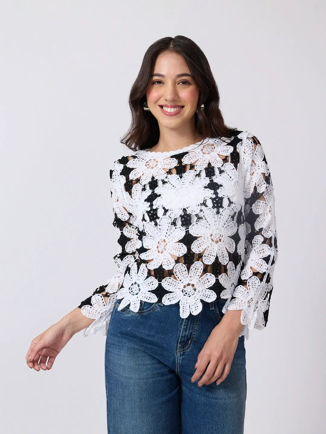 Women's White Floral Crochet Sleeveless Vest Top