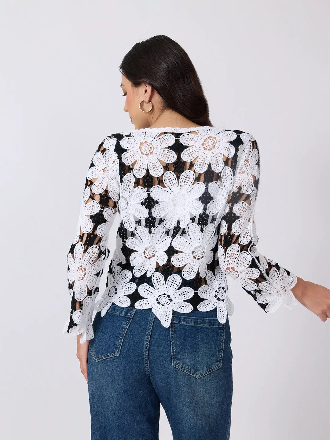 Women's White Floral Crochet Sleeveless Vest Top