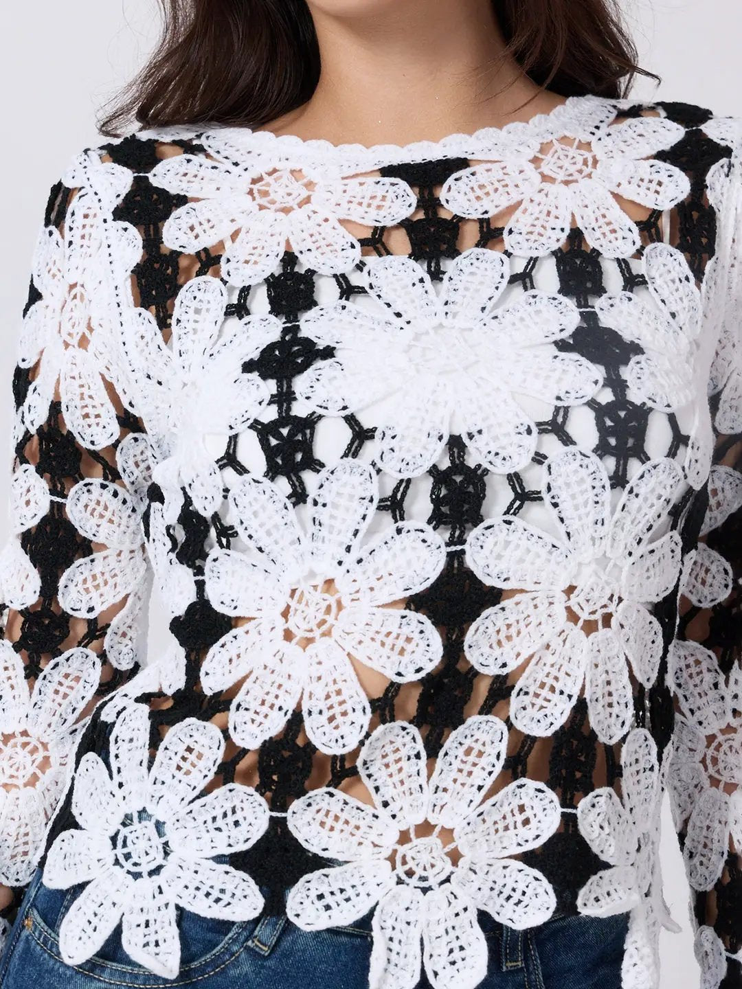 Women's White Floral Crochet Sleeveless Vest Top