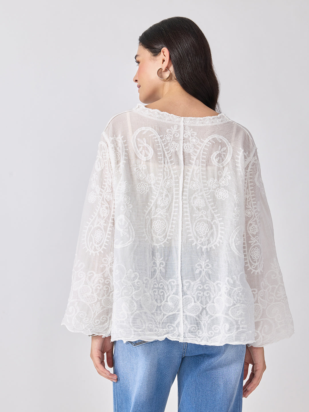 Women’s Embroidered White Top with Button Front