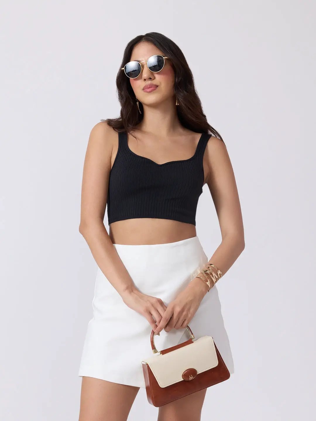 Women's White Asymmetric Wrap Front Mini Skort