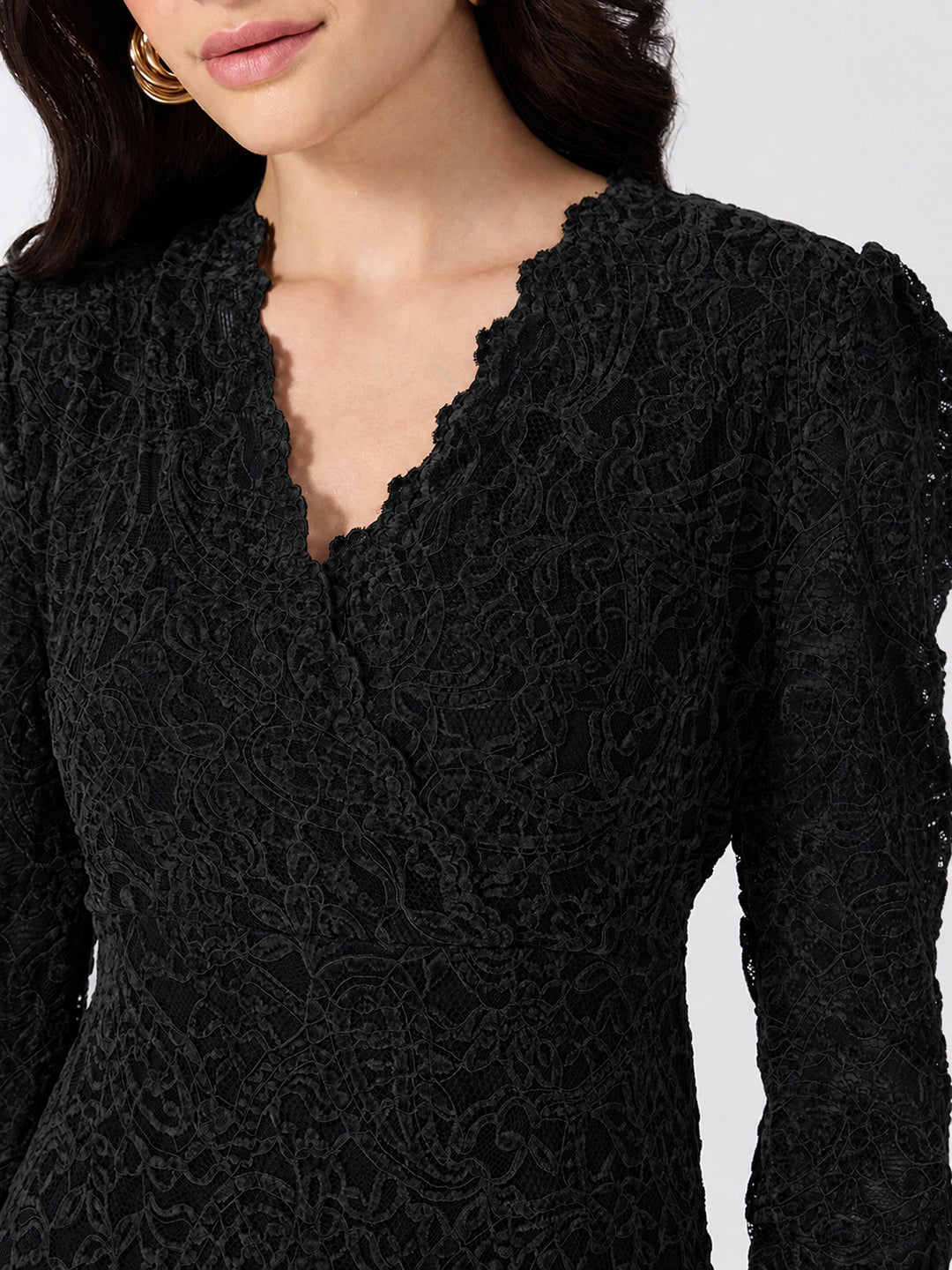 Women’s Paisley Black Midi Dress with Tie-Ups