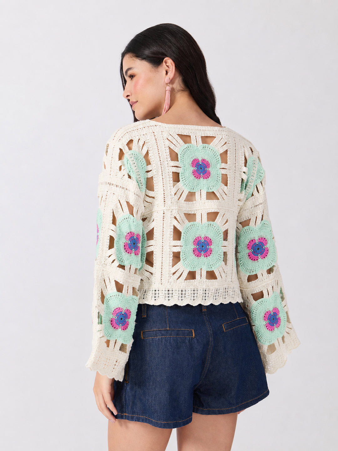 Women’s Floral Crochet Green Top with Camisole