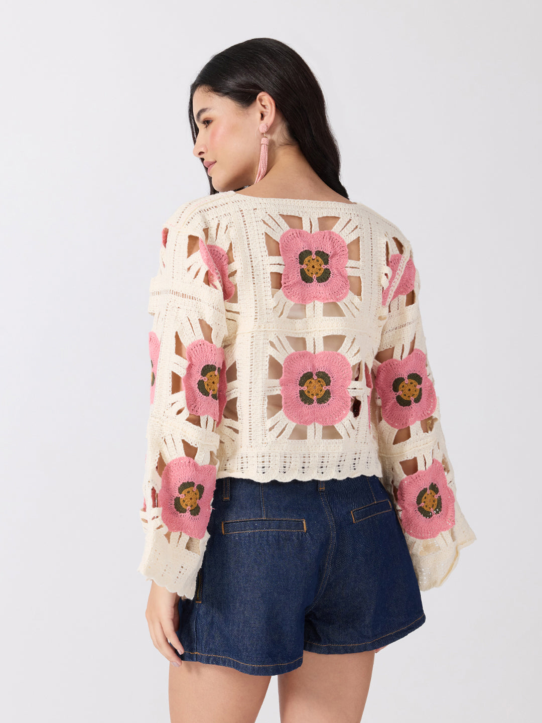 Women’s Floral Crochet Pink Top with Camisole
