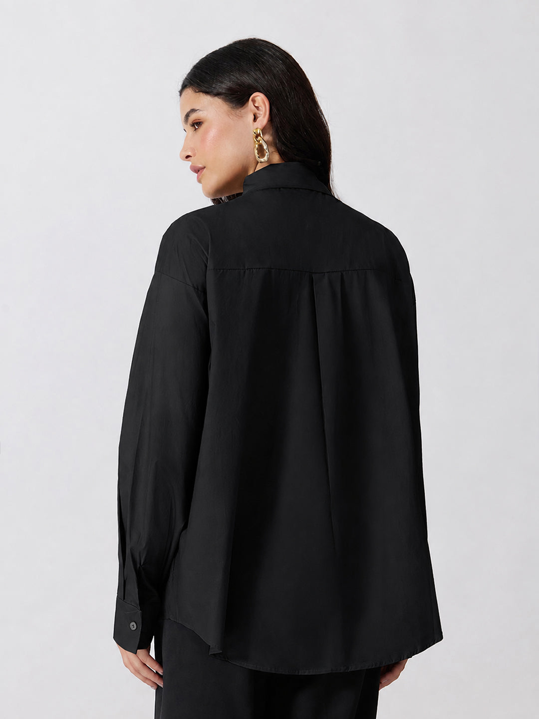 Women’s Black Shirt with Gold Statement Brooch Embellishments