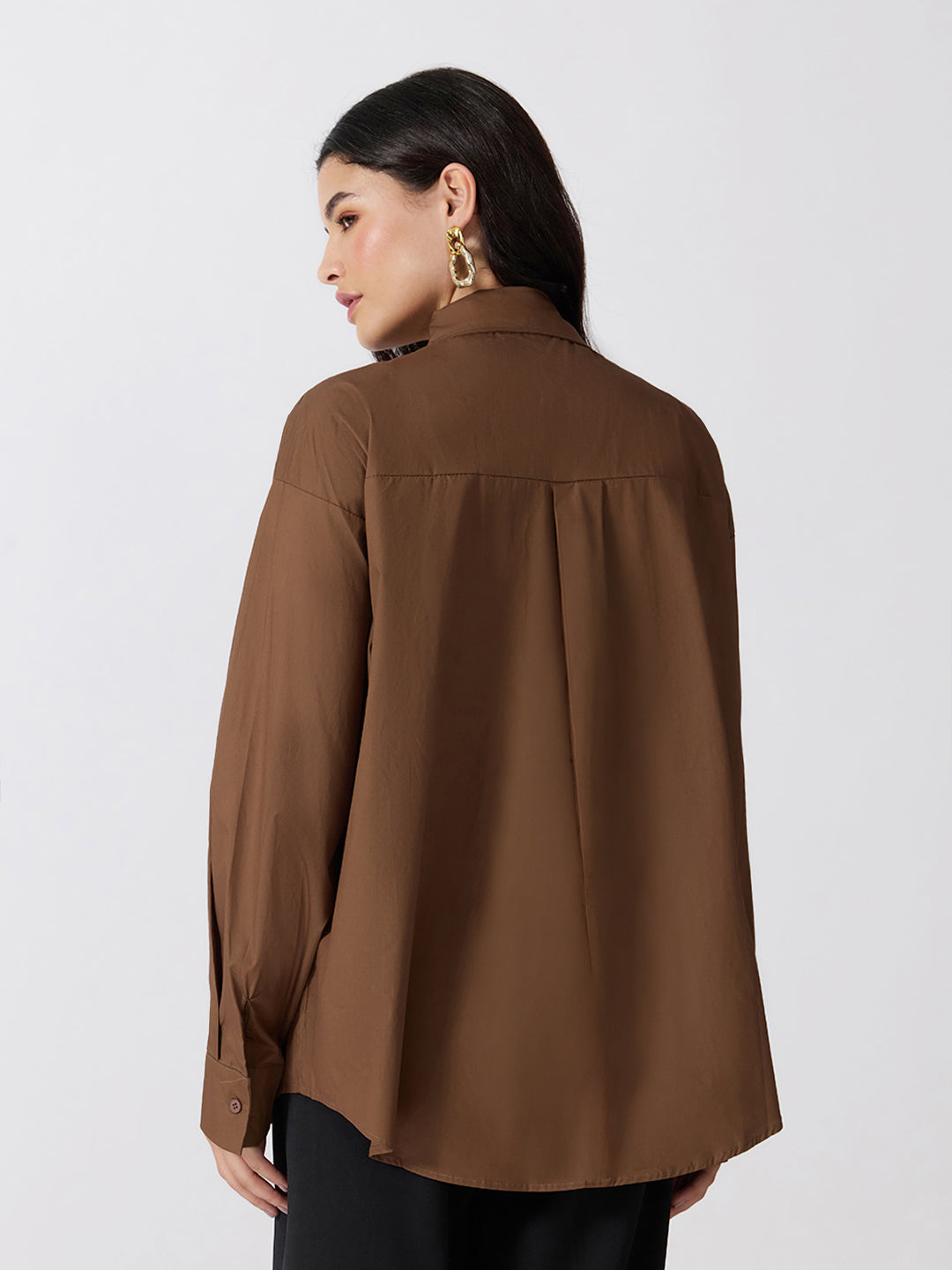 Women’s Brown Shirt with Gold Statement Brooch Embellishments