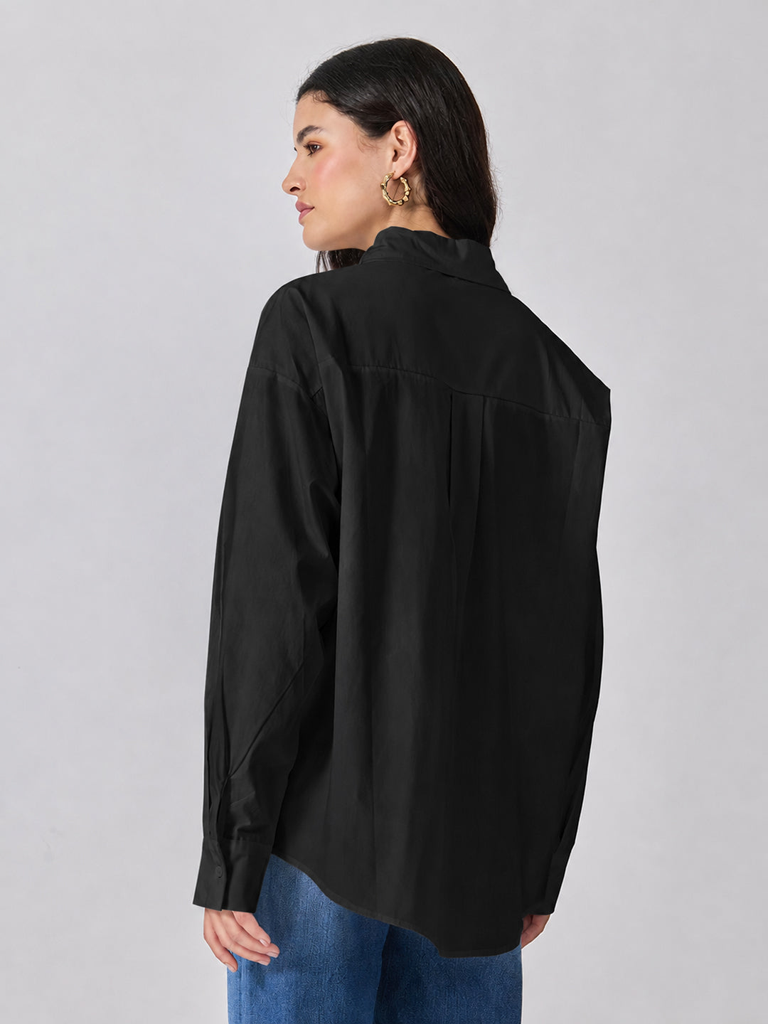 Women’s Black Shirt with Gold Brooch Embellishments
