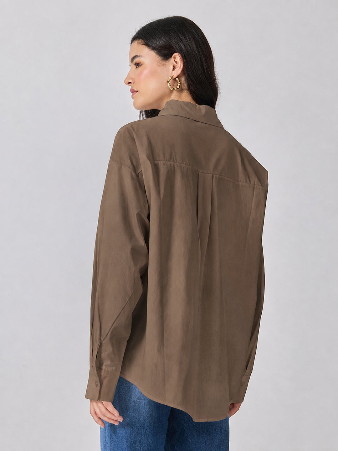 Women’s Brown Shirt with Gold Brooch Embellishments