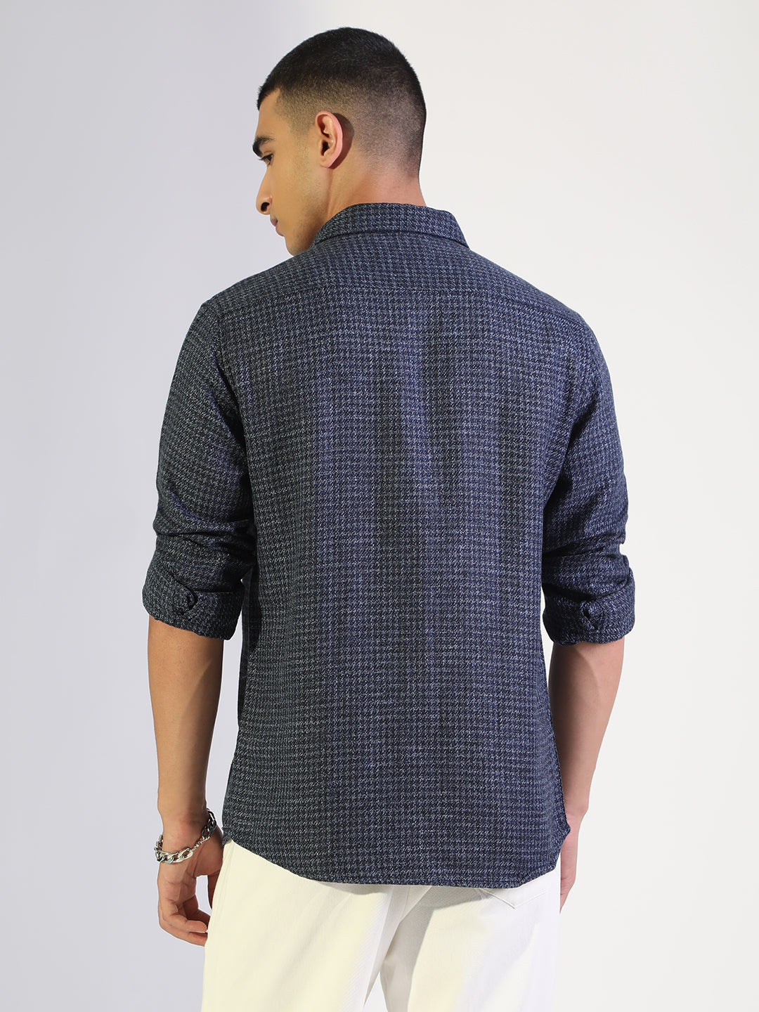 Men's Houndstooth Navy Blue Regular Fit Shirt