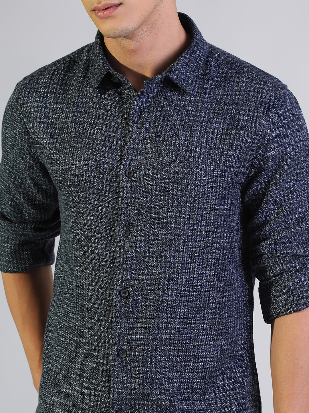 Men's Houndstooth Navy Blue Regular Fit Shirt