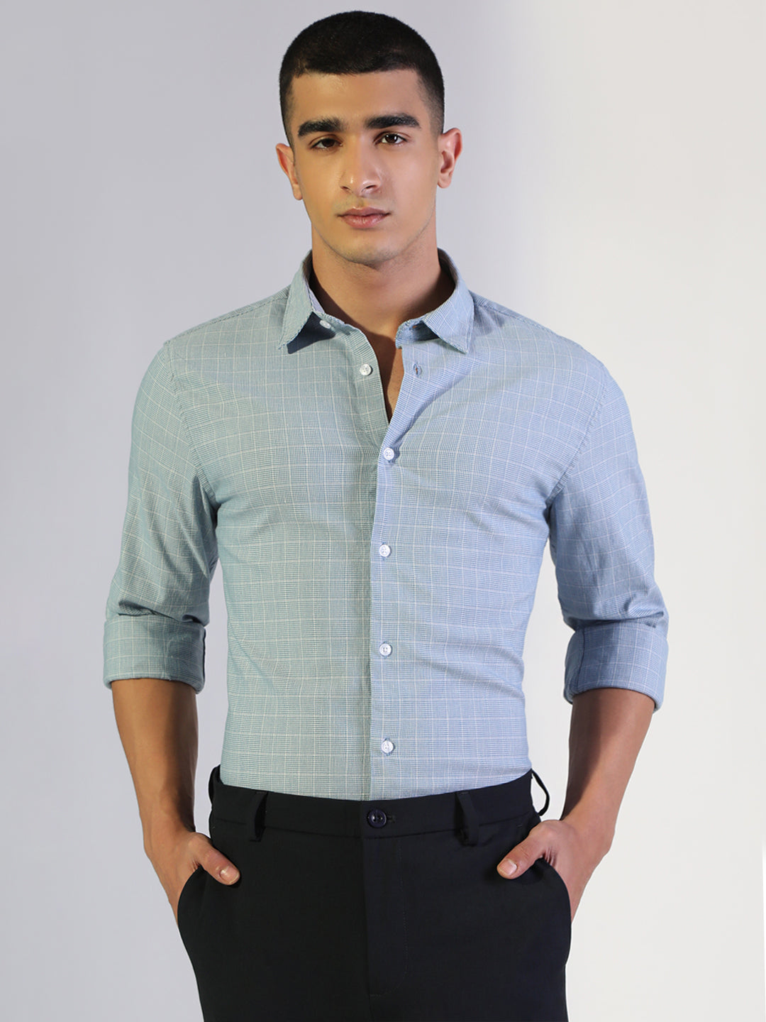 Men's Checked Blue Regular Fit Formal Shirt