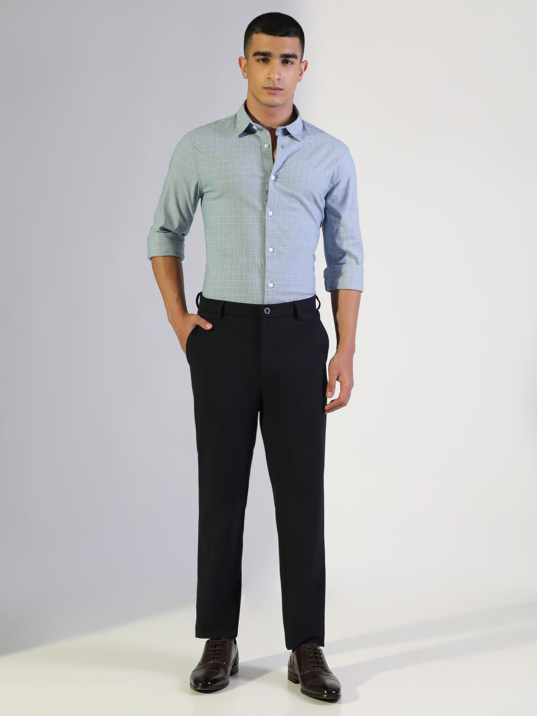 Men's Checked Blue Regular Fit Formal Shirt