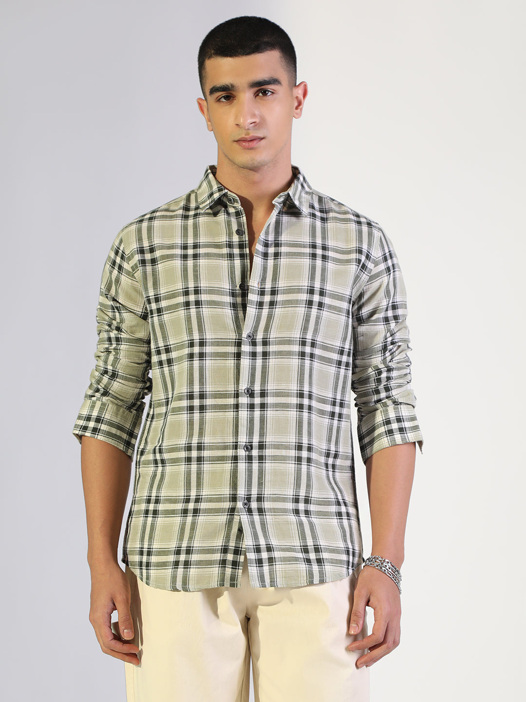 Men's Checked Green Regular Fit Casual Shirt