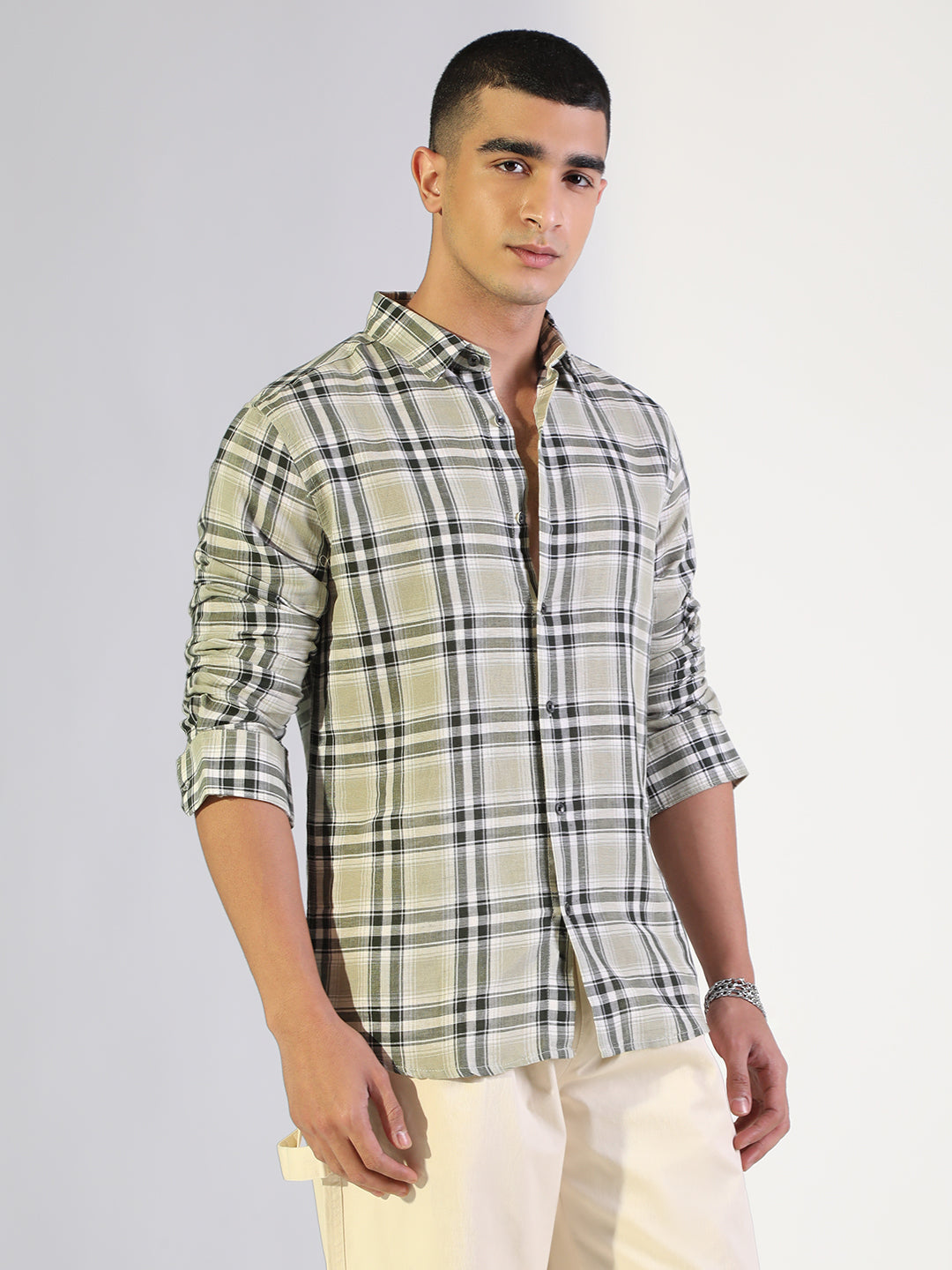 Men's Checked Green Regular Fit Casual Shirt