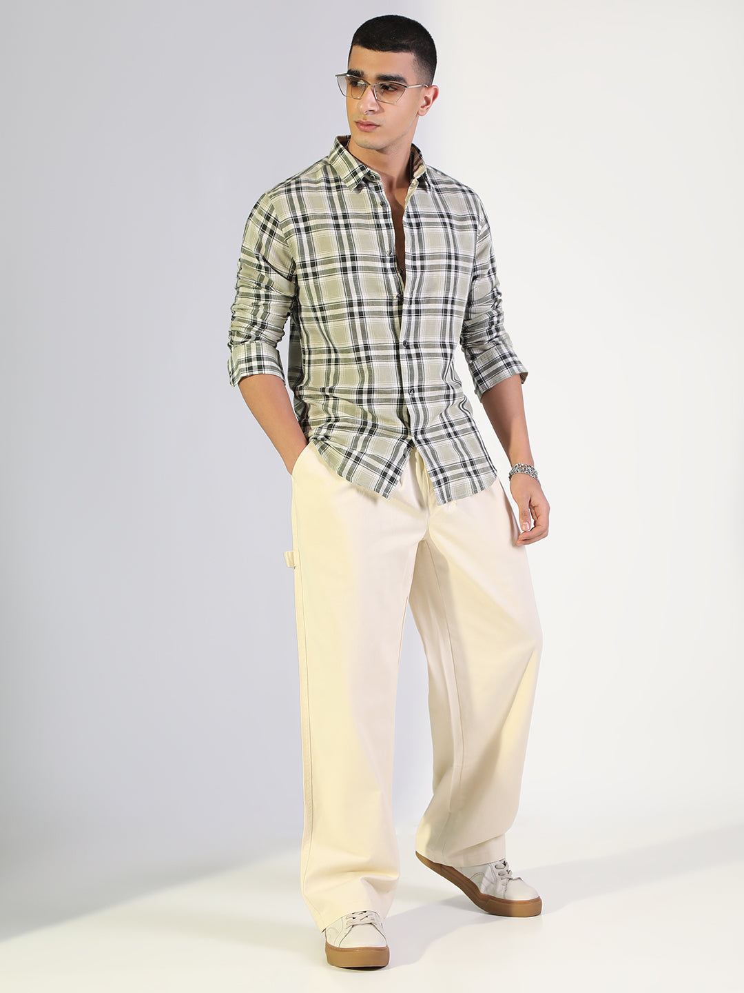 Men's Checked Green Regular Fit Casual Shirt