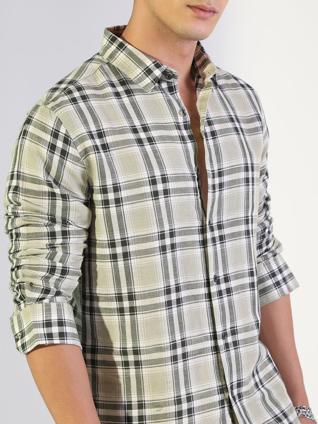 Men's Checked Green Regular Fit Casual Shirt