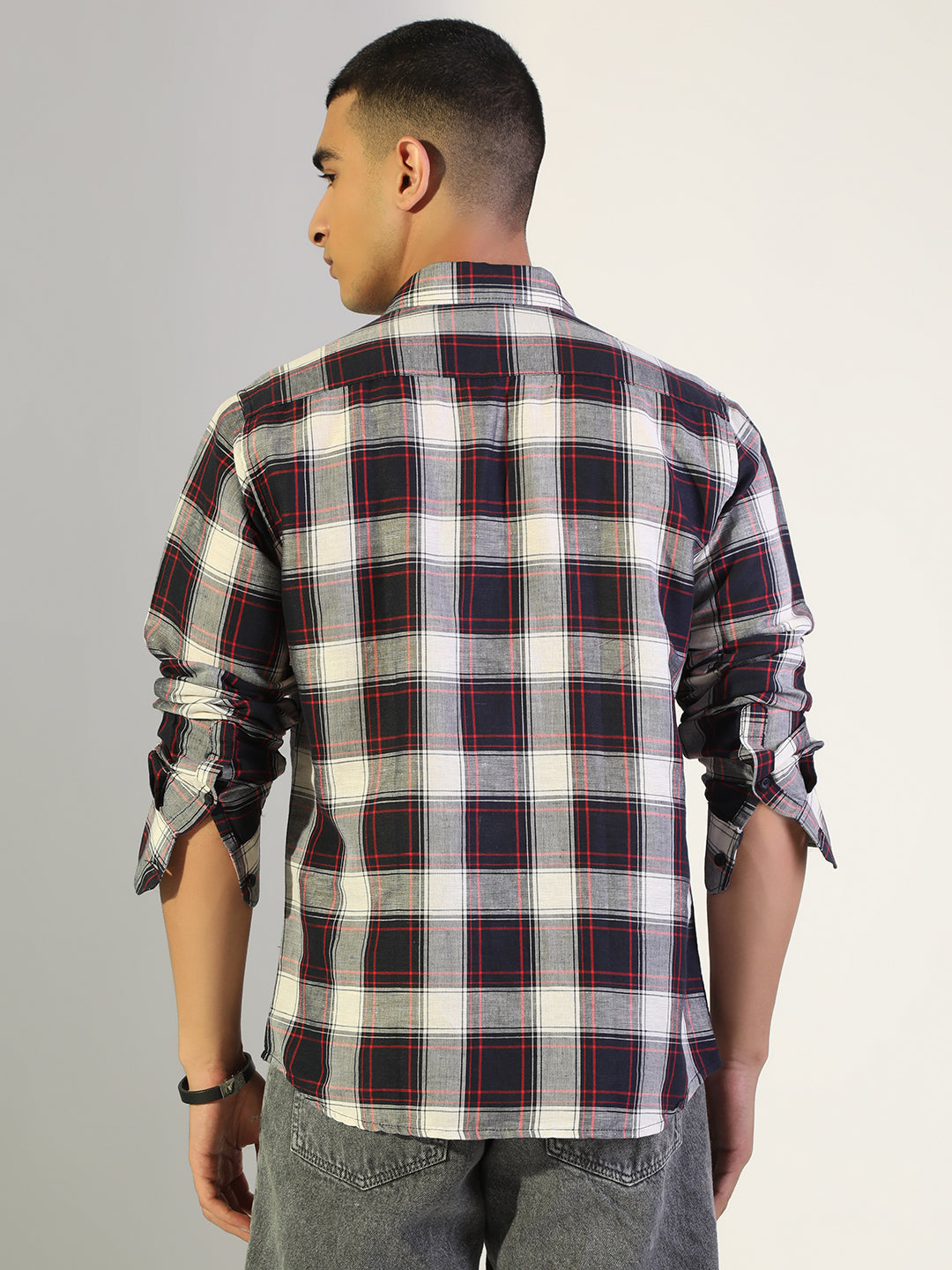 Men's Checked Navy Blue Regular Fit Casual Shirt