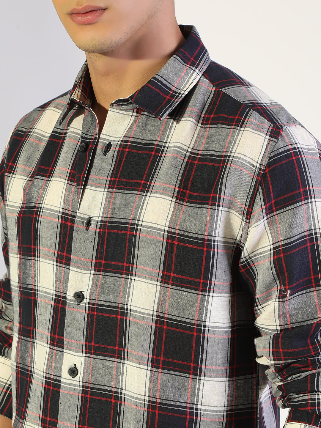 Men's Checked Navy Blue Regular Fit Casual Shirt