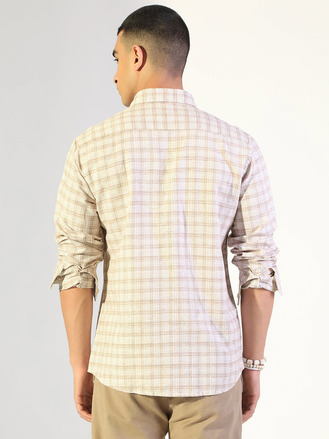 Men's Checked Beige Regular Fit Casual Shirt