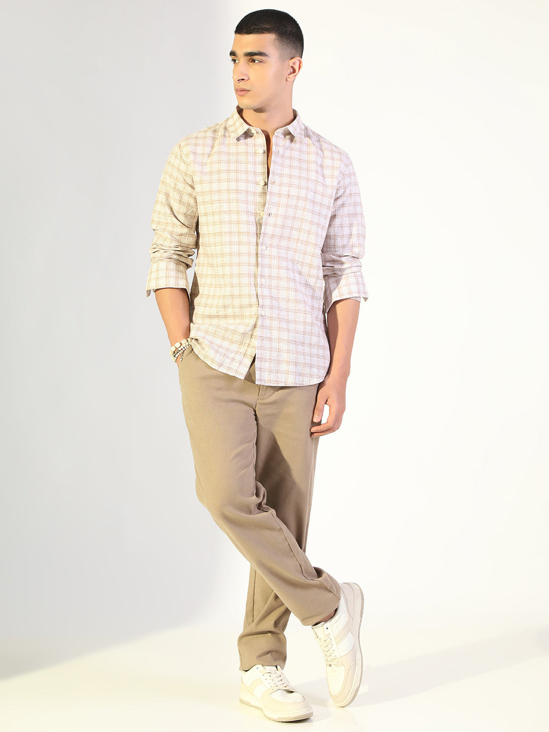 Men's Checked Beige Regular Fit Casual Shirt