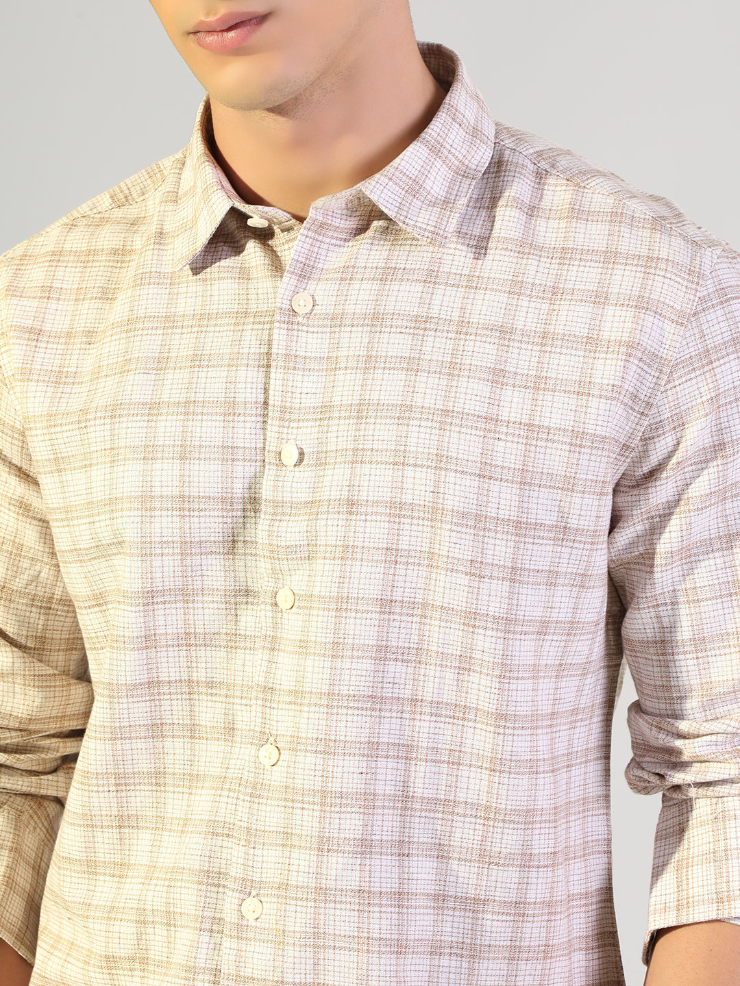 Men's Checked Beige Regular Fit Casual Shirt
