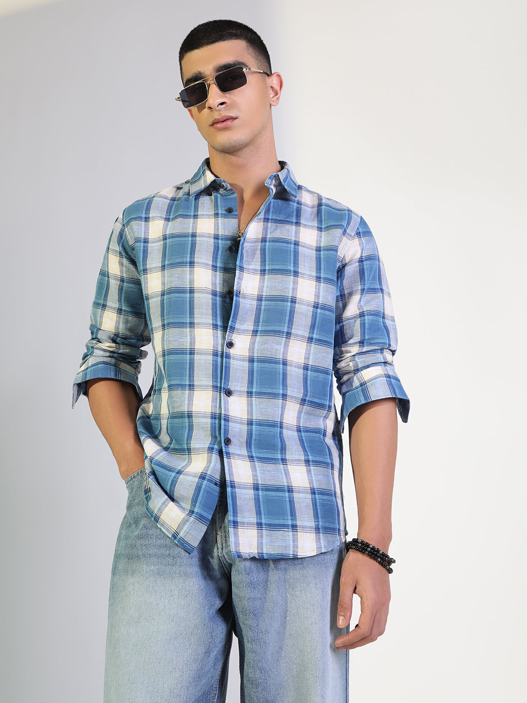 Men's Checked Blue Regular Fit Casual Shirt